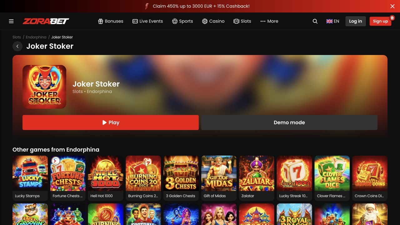 Joker Stoker · Endorphina · English interface · captured view, not a played round